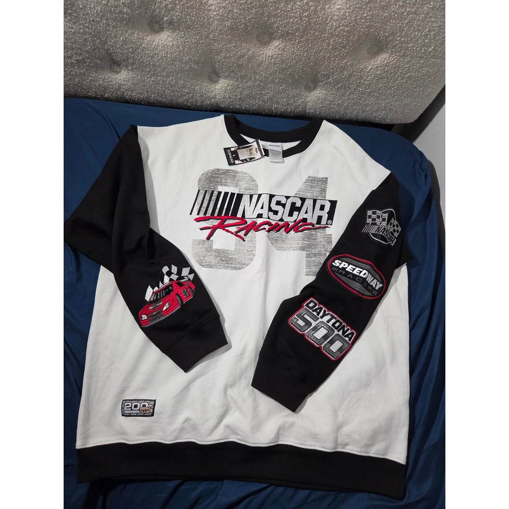 NASCAR Racing Graphic Sweatshirt Mens Large White Black Daytona 500 Colorblock